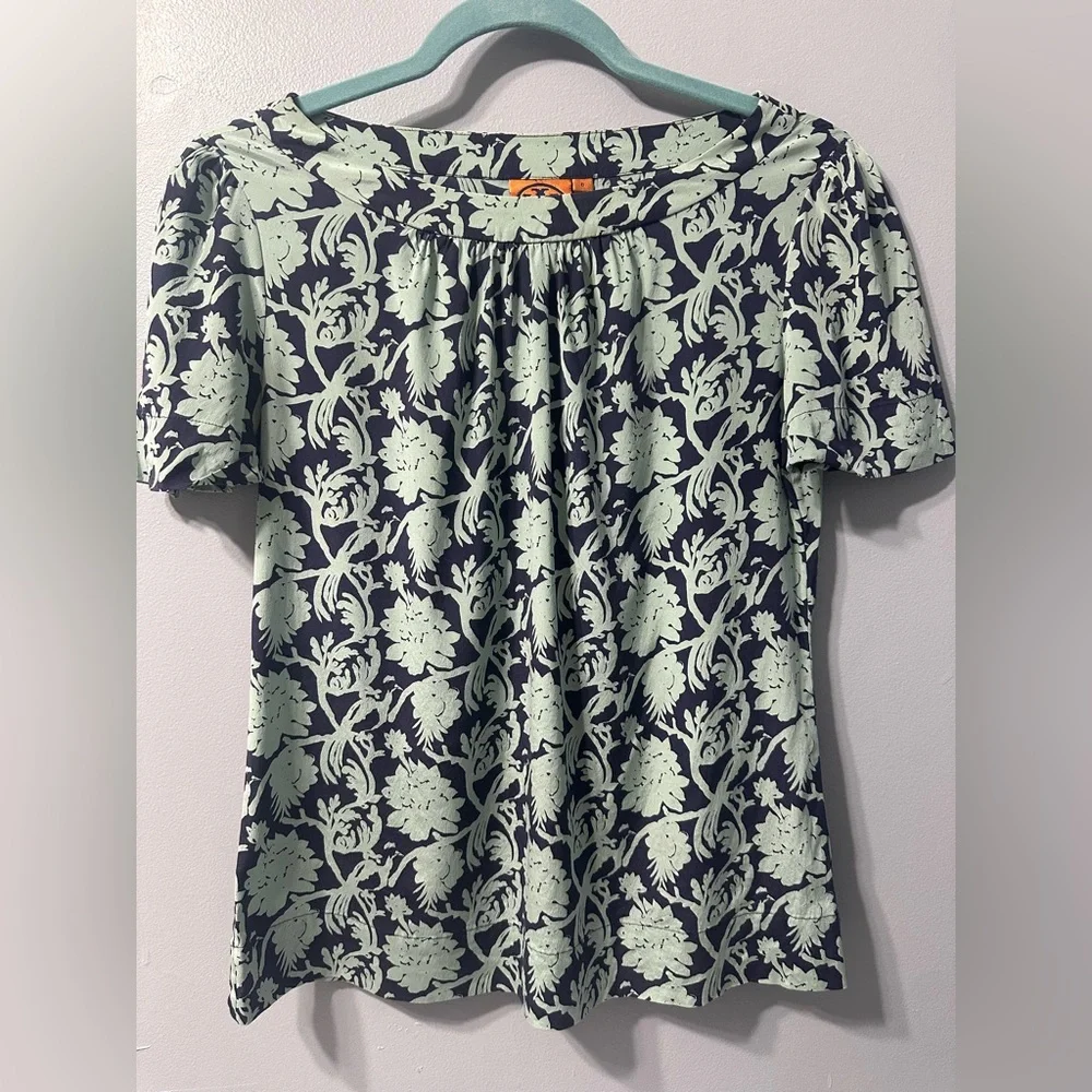 TORY BURCH‎ Resort Collection Silk Floral Blouse Top Blue Green Women’s Size 0